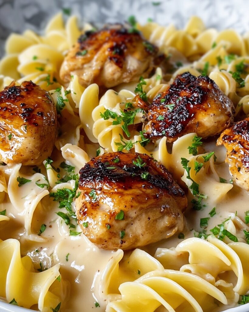 One-Pan Creamy Garlic Butter Chicken with Egg Noodles Recipe