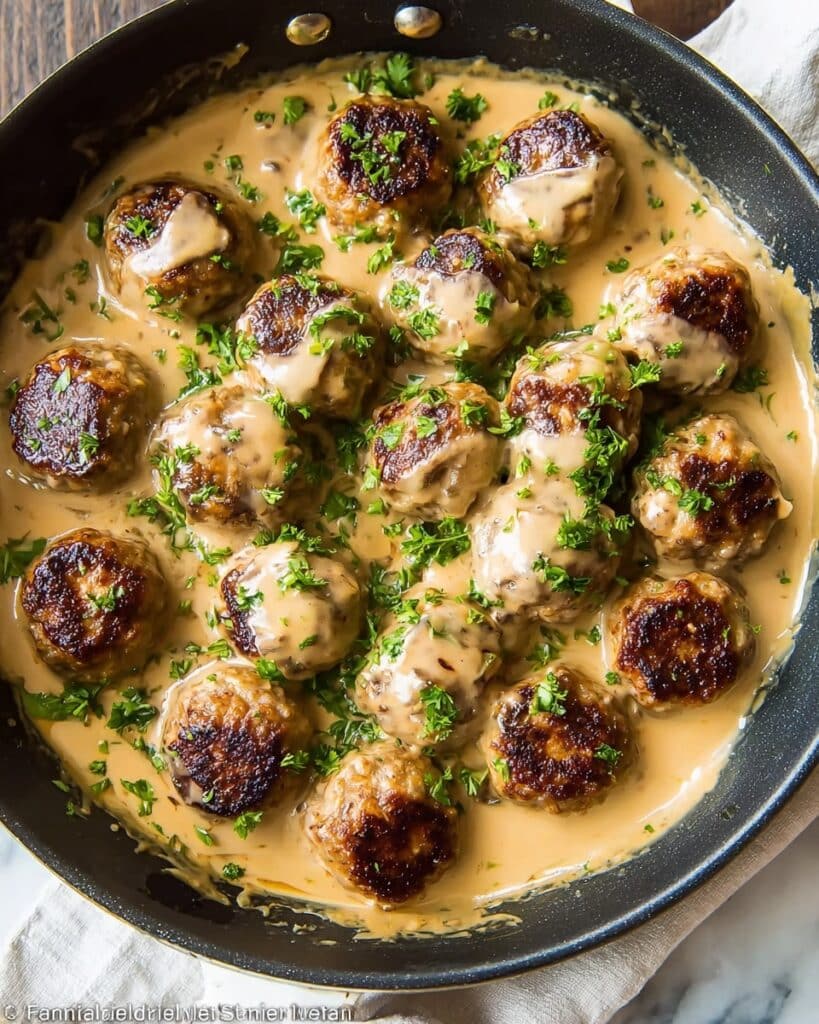 Swedish Meatballs with Creamy Gravy and Lingonberry Jam Recipe