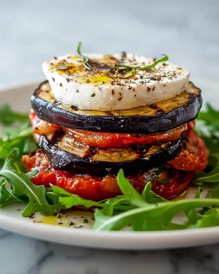 Grilled Eggplant Ratatouille with Fresh Cheese and Arugula Recipe