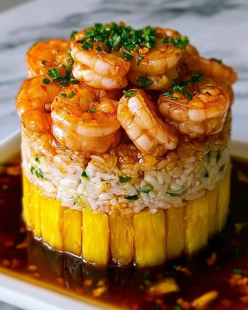 The Best Teriyaki Shrimp Pineapple Rice Stack for Family Meals Recipe