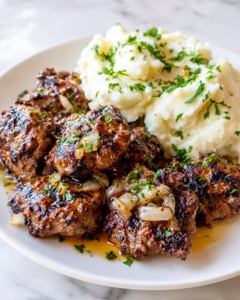 Garlic Butter Steak Bites with Cheesy Smashed Potatoes Recipe
