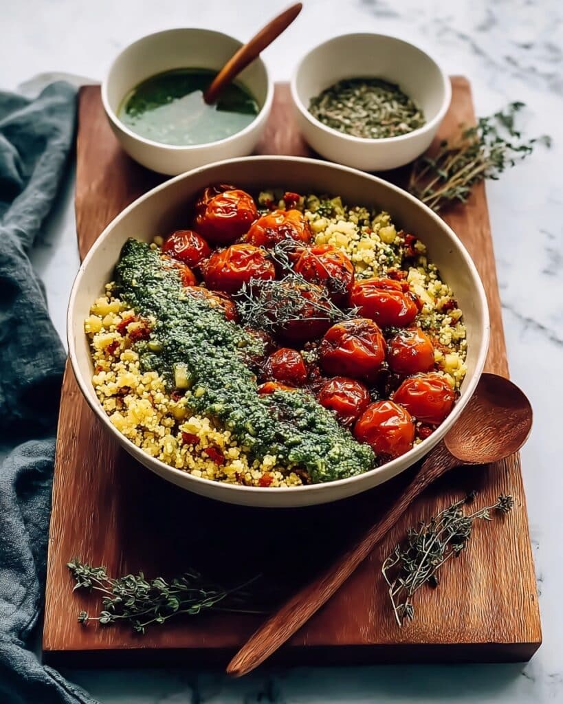 Roast Cherry Tomato and Thyme Risotto with Basil Pesto Recipe