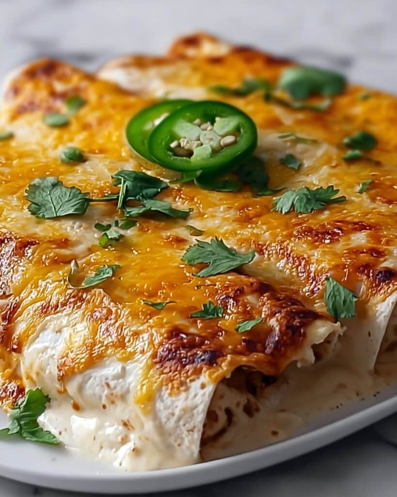 Jalapeño Popper Cheesy Chicken Enchiladas with Creamy Sauce Recipe