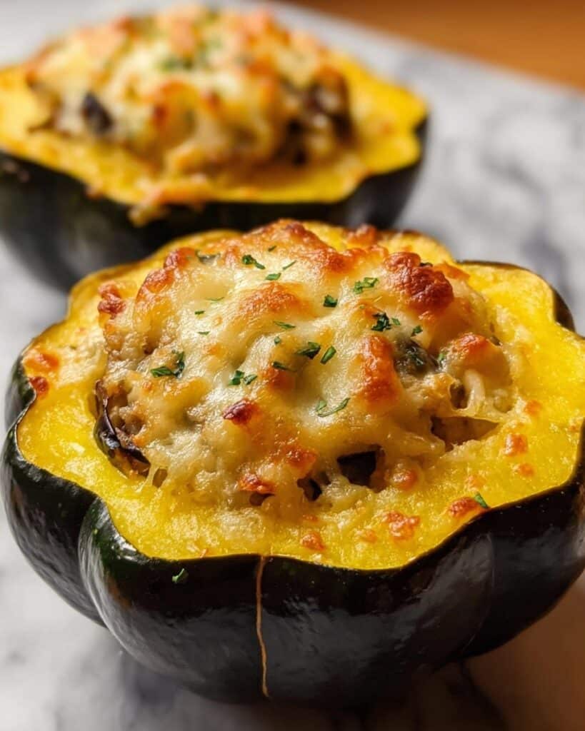 Stuffed Acorn Squash with Sausage, Apple, Cranberries, and Nuts Recipe