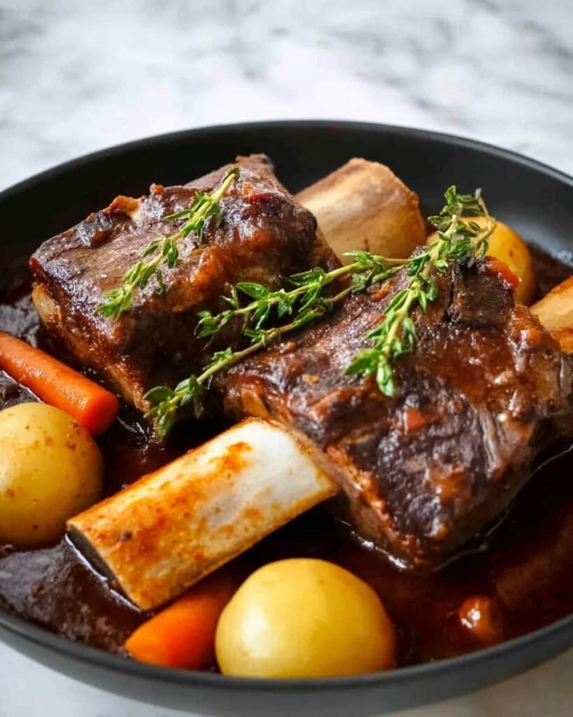 Braised Lamb Shanks with Pomegranate-Infused Sauce and Vegetables Recipe