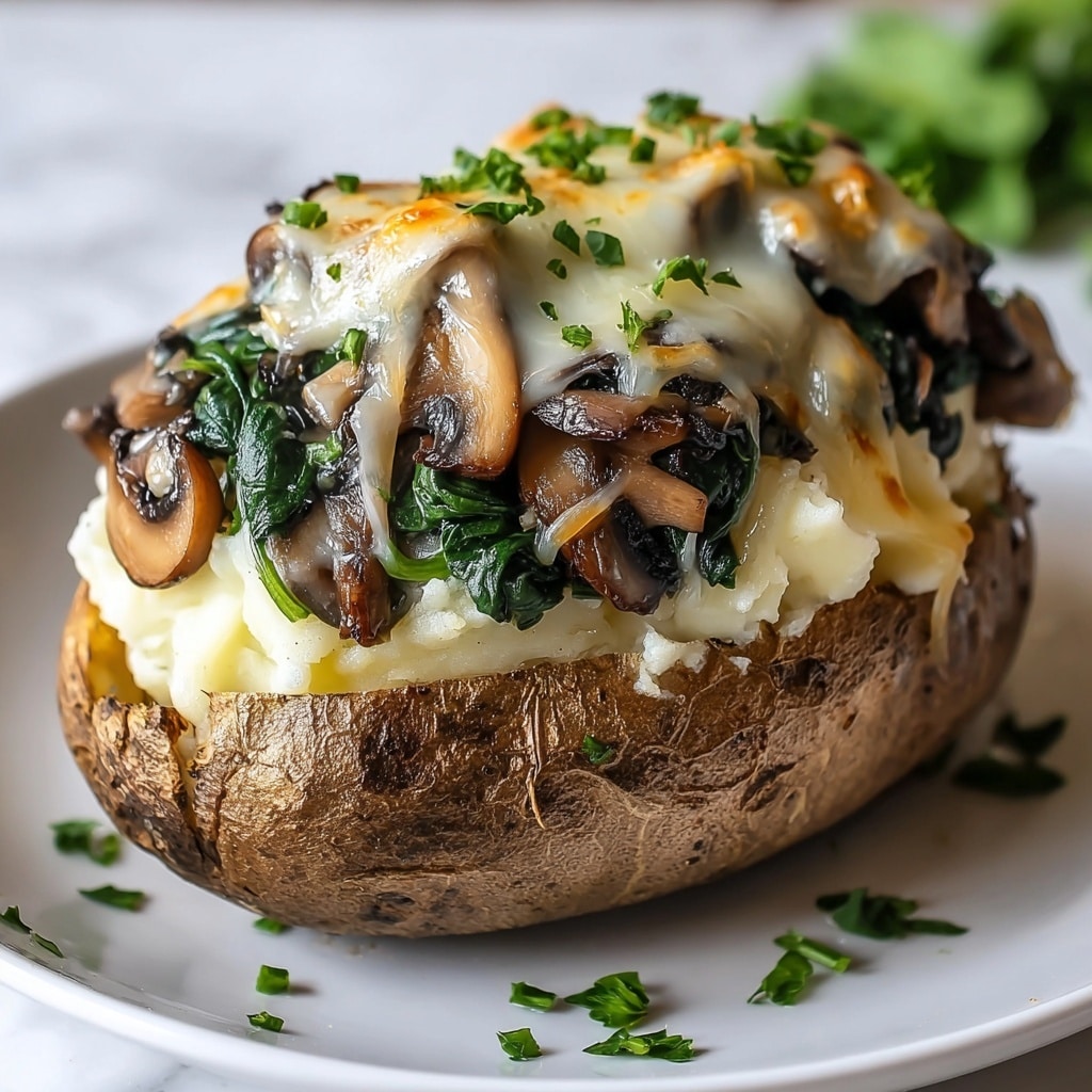 Baked Potatoes with Spinach, Cheese, and Mushrooms Recipe - Recipe Image