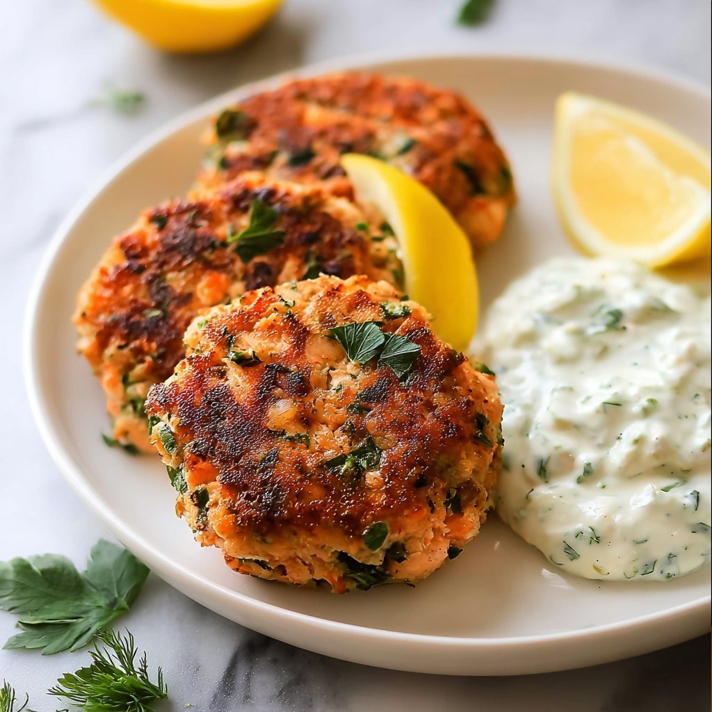 Easy Salmon Patties with Creamy Lemon-Garlic Sauce Recipe - Recipe Image