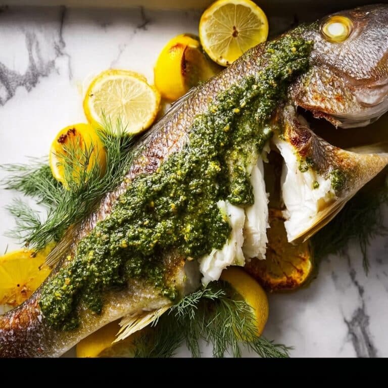 Whole Baked Fish with Garlic & Dill Butter Recipe