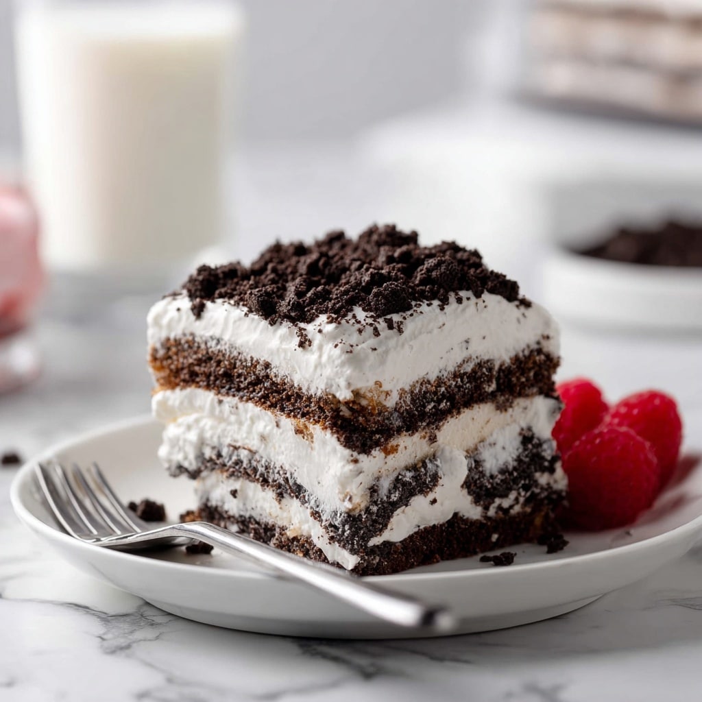 Ice Cream Sandwich Cake with Oreo and Hot Fudge Recipe - Recipe Image