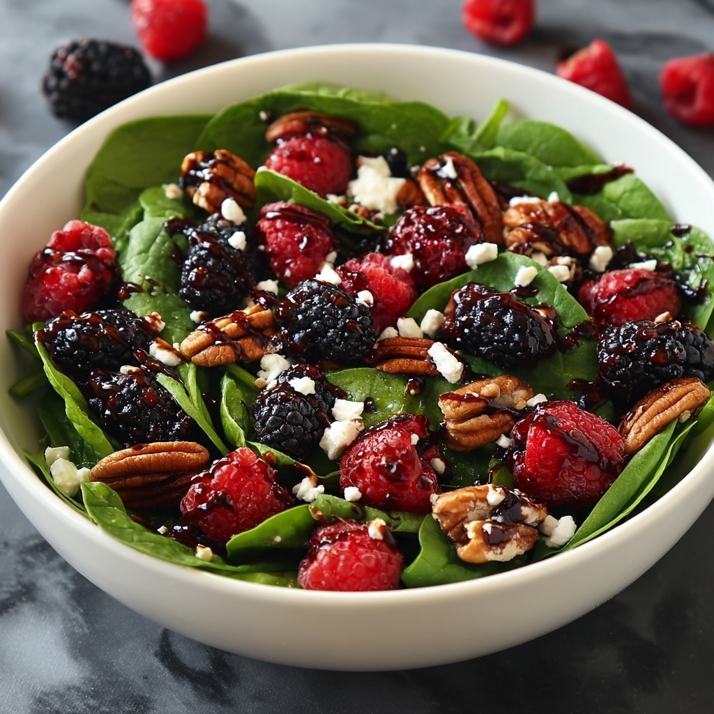 Berry Spinach Salad with Pecans, Feta, and Balsamic Glaze Recipe - Recipe Image