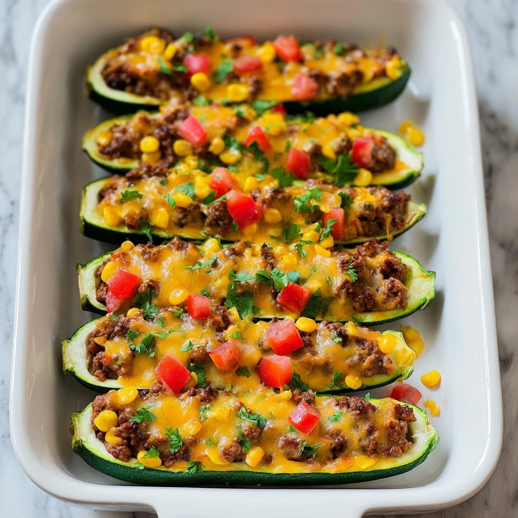 Beef Enchilada Stuffed Zucchini Boats Recipe - Recipe Image