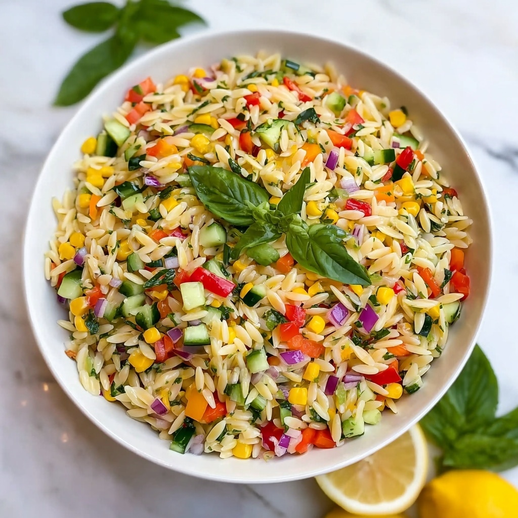Lemony Rainbow Orzo Salad Recipe - Recipe Image