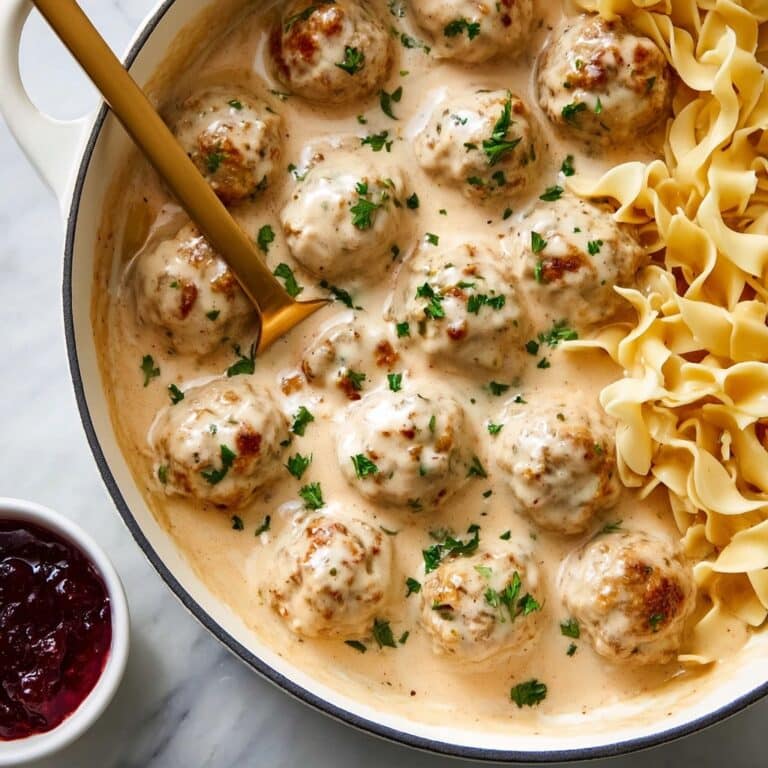 Swedish Meatballs with Creamy Gravy and Lingonberry Jam Recipe