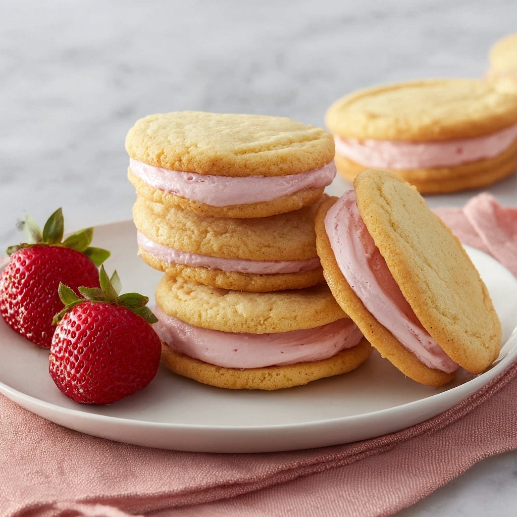 Lemon Sandwich Cookies with Strawberry Frosting Recipe - Recipe Image