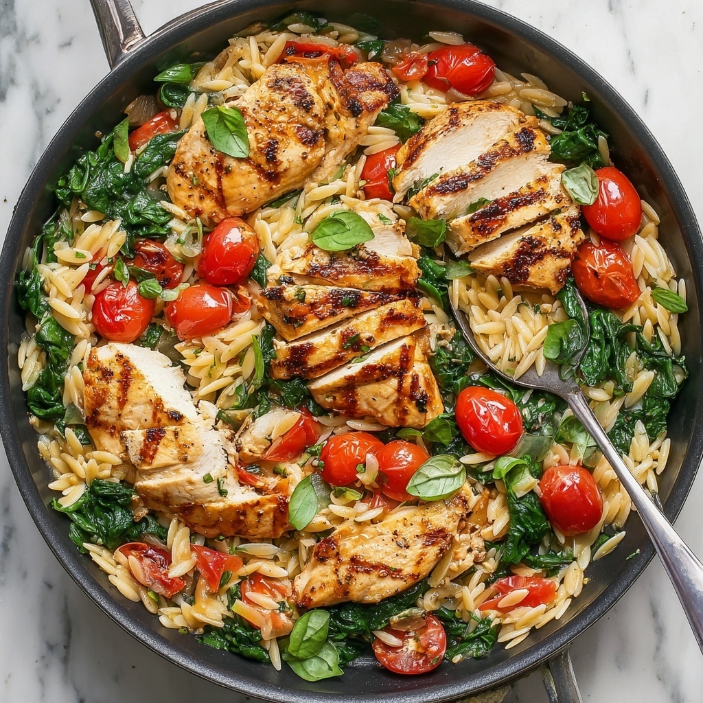 Chicken Orzo with Cherry Tomatoes and Spinach Recipe - Recipe Image