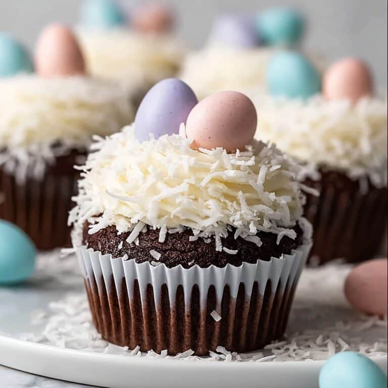 Easter Chocolate Coconut Cupcakes with Ganache and Candy Eggs Recipe