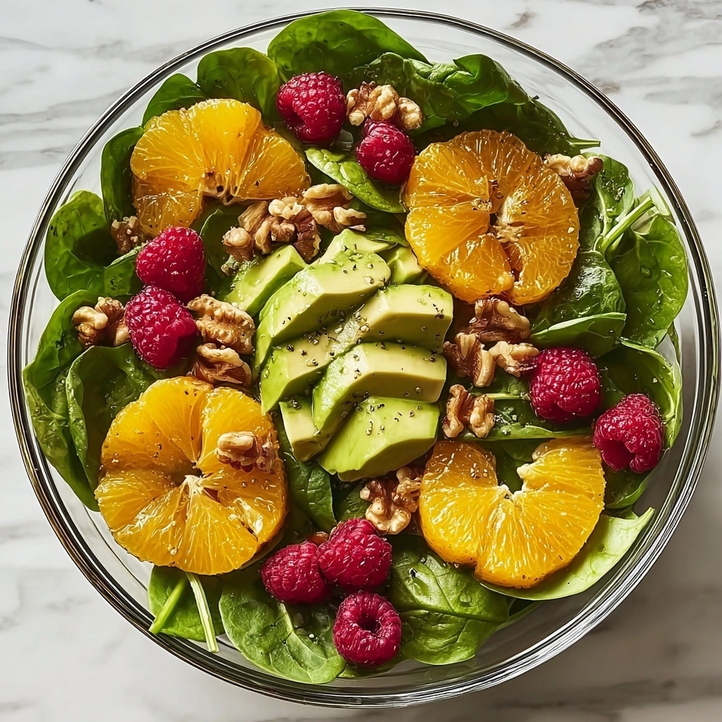 Raspberry-Spinach Salad with Avocado and Walnuts Recipe