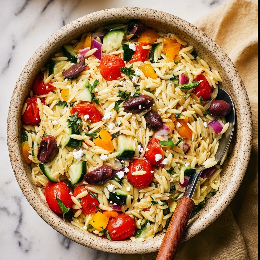 Orzo Pasta Salad with Cherry Tomatoes, Feta, and Basil Recipe