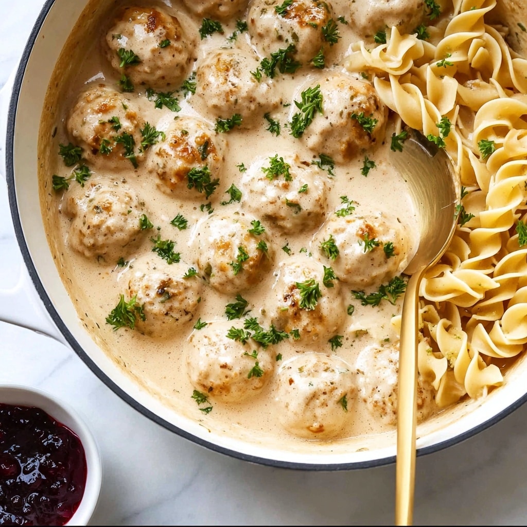 Swedish Meatballs with Creamy Gravy and Lingonberry Jam Recipe - Recipe Image