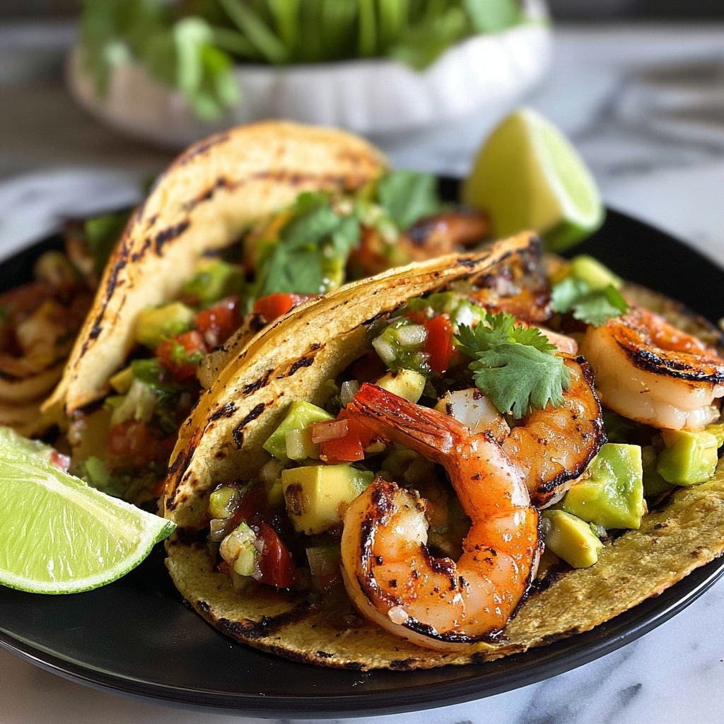 Grilled Shrimp Tacos with Avocado Salsa Recipe - Recipe Image