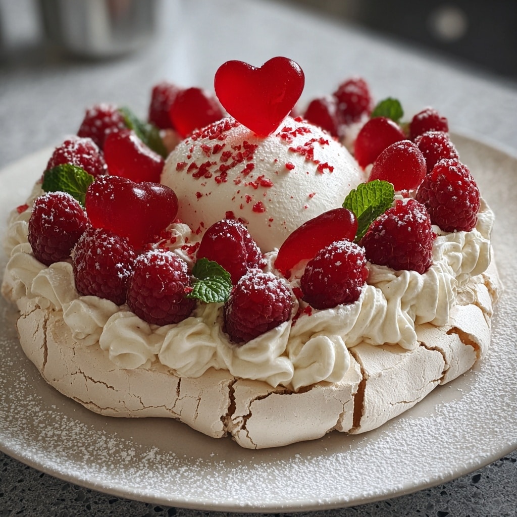 Heart-Shaped Pavlova with Mixed Berries and Cream Recipe - Recipe Image