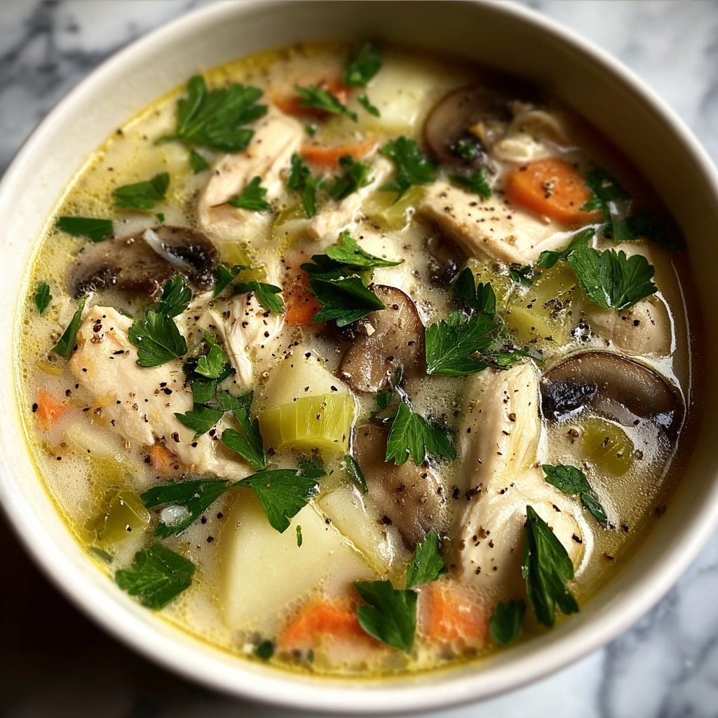 Easy Chicken, Mushroom & Leek Soup Recipe - Recipe Image