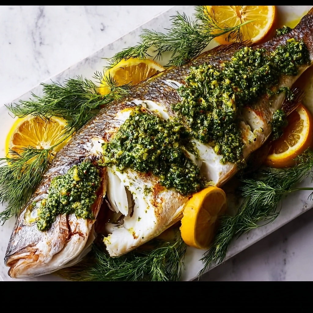 Whole Baked Fish with Garlic & Dill Butter Recipe - Recipe Image