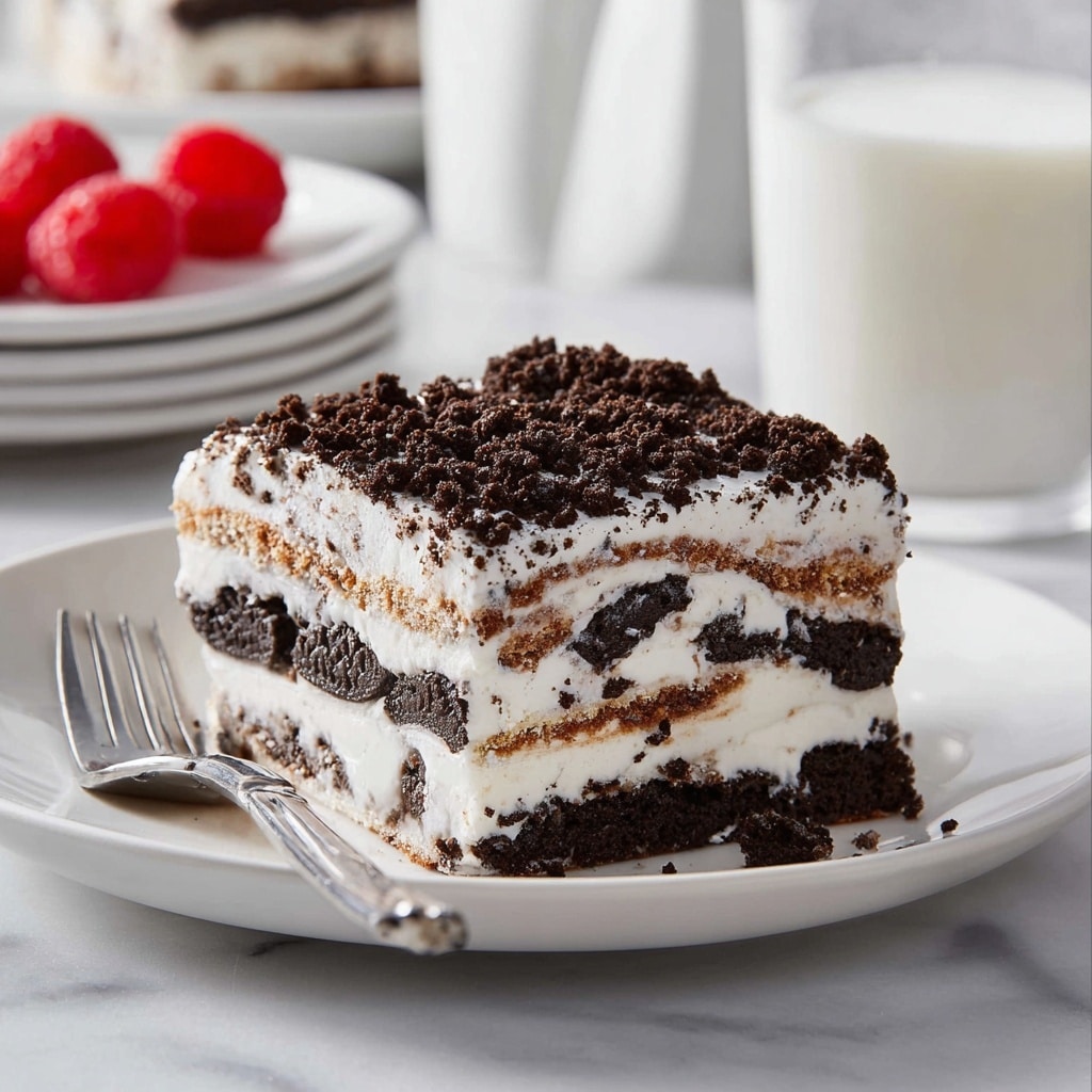 Ice Cream Sandwich Cake with Oreo and Hot Fudge Recipe - Recipe Image