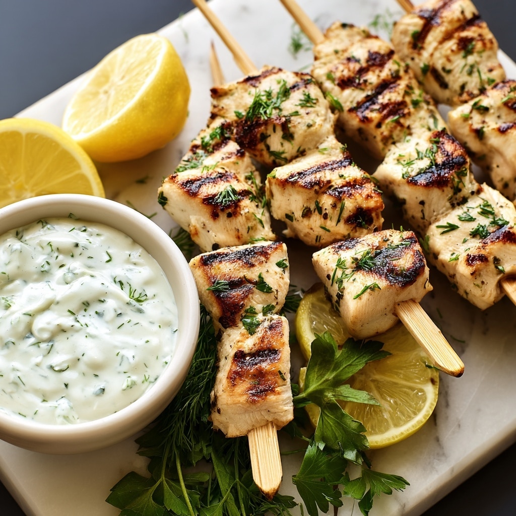 Greek Lemon Chicken Skewers with Tzatziki Sauce Recipe - Recipe Image