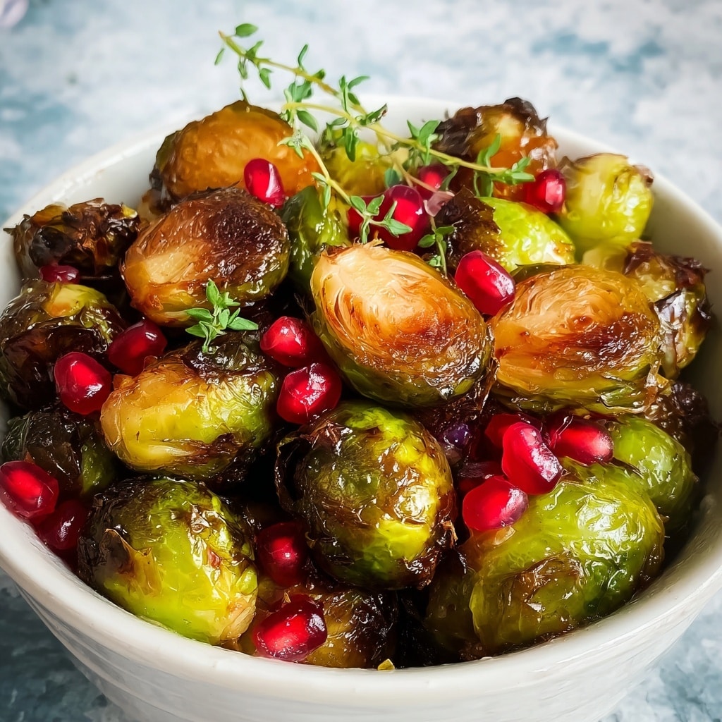 Balsamic Glazed Brussels Sprouts with Pomegranate Seeds Recipe - Recipe Image
