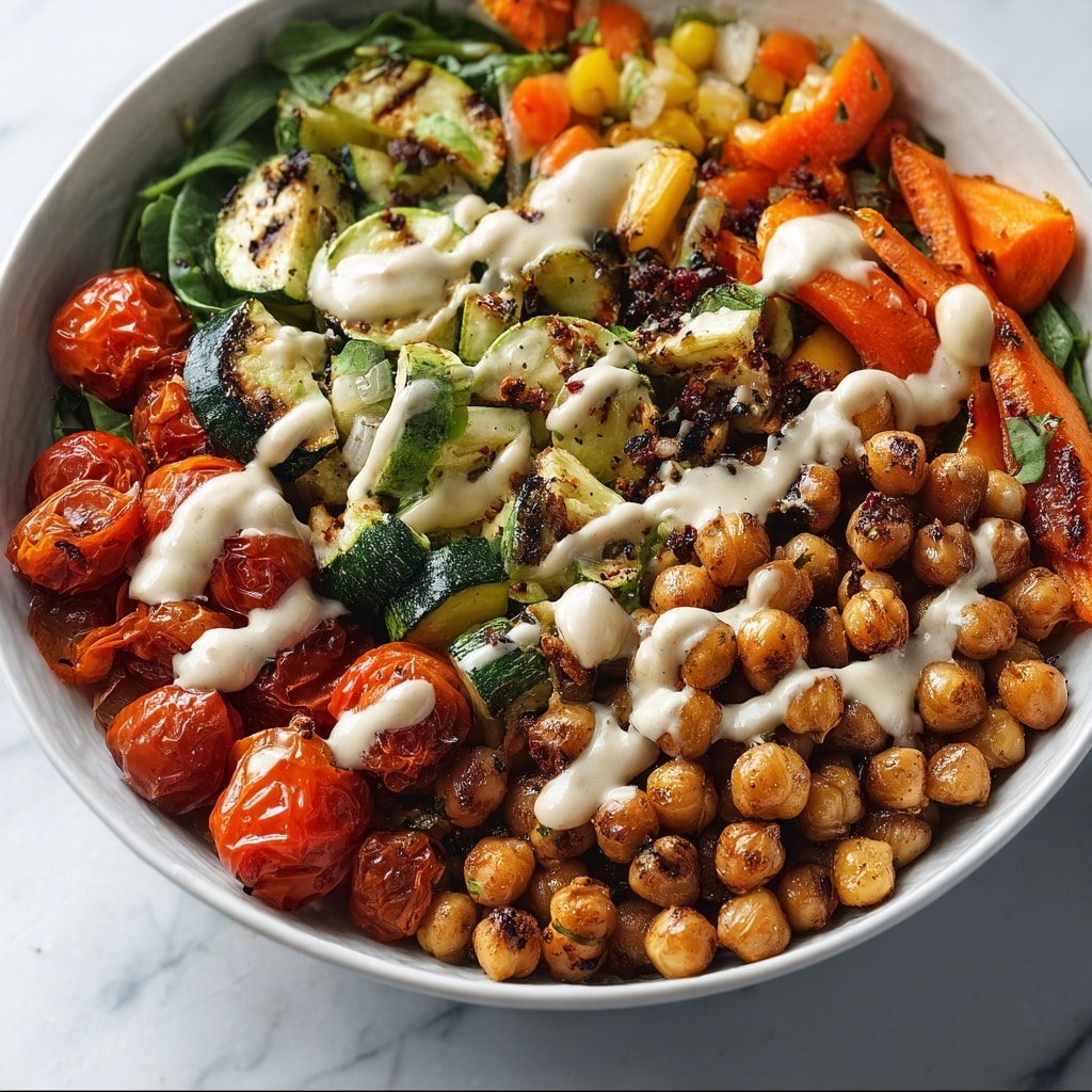 Roasted Vegetable & Chickpea Bowl with Tahini Dressing Recipe - Recipe Image