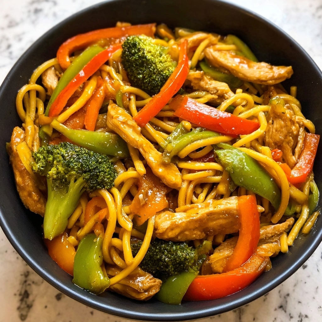 Garlic Chicken Lo Mein with Sautéed Vegetables Recipe - Recipe Image