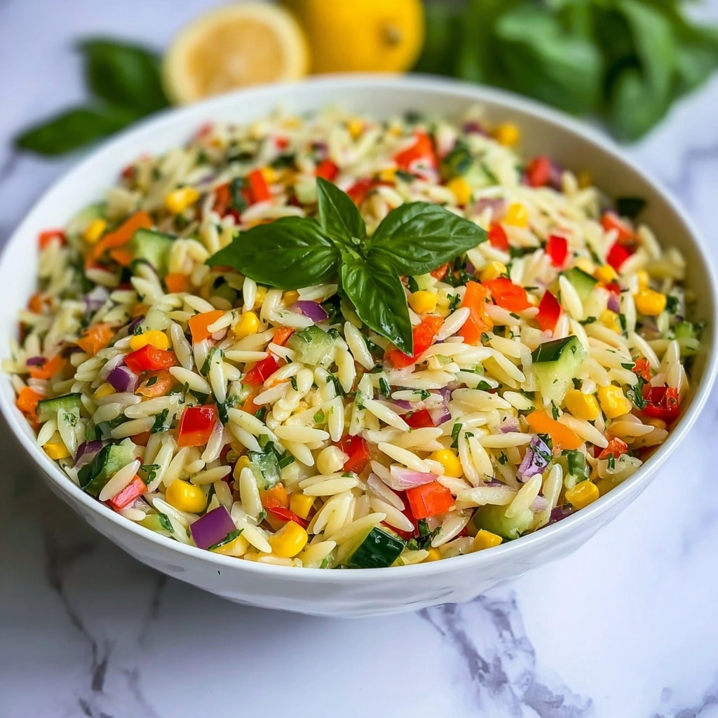 Lemony Rainbow Orzo Salad Recipe - Recipe Image