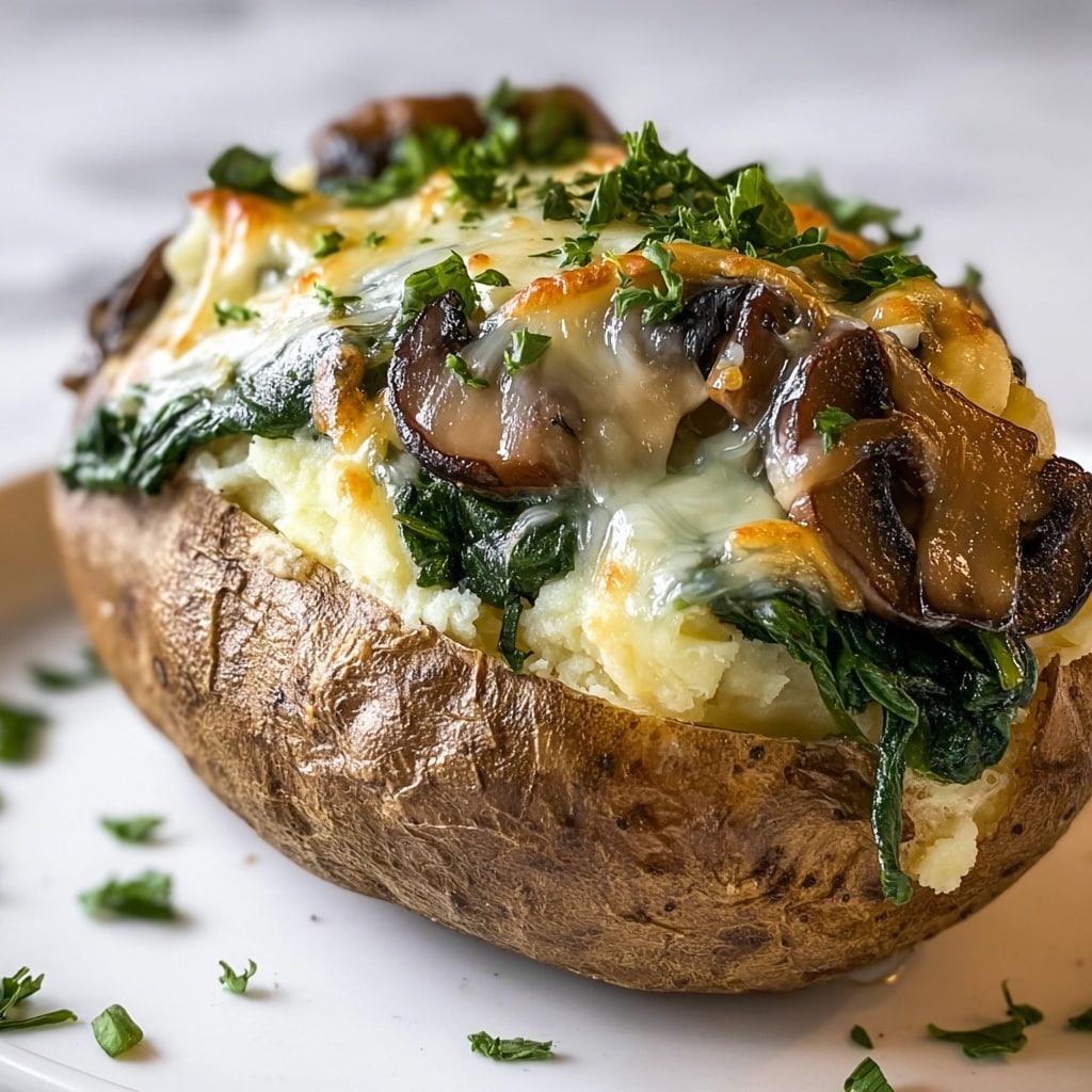 Baked Potatoes with Spinach, Cheese, and Mushrooms Recipe - Recipe Image