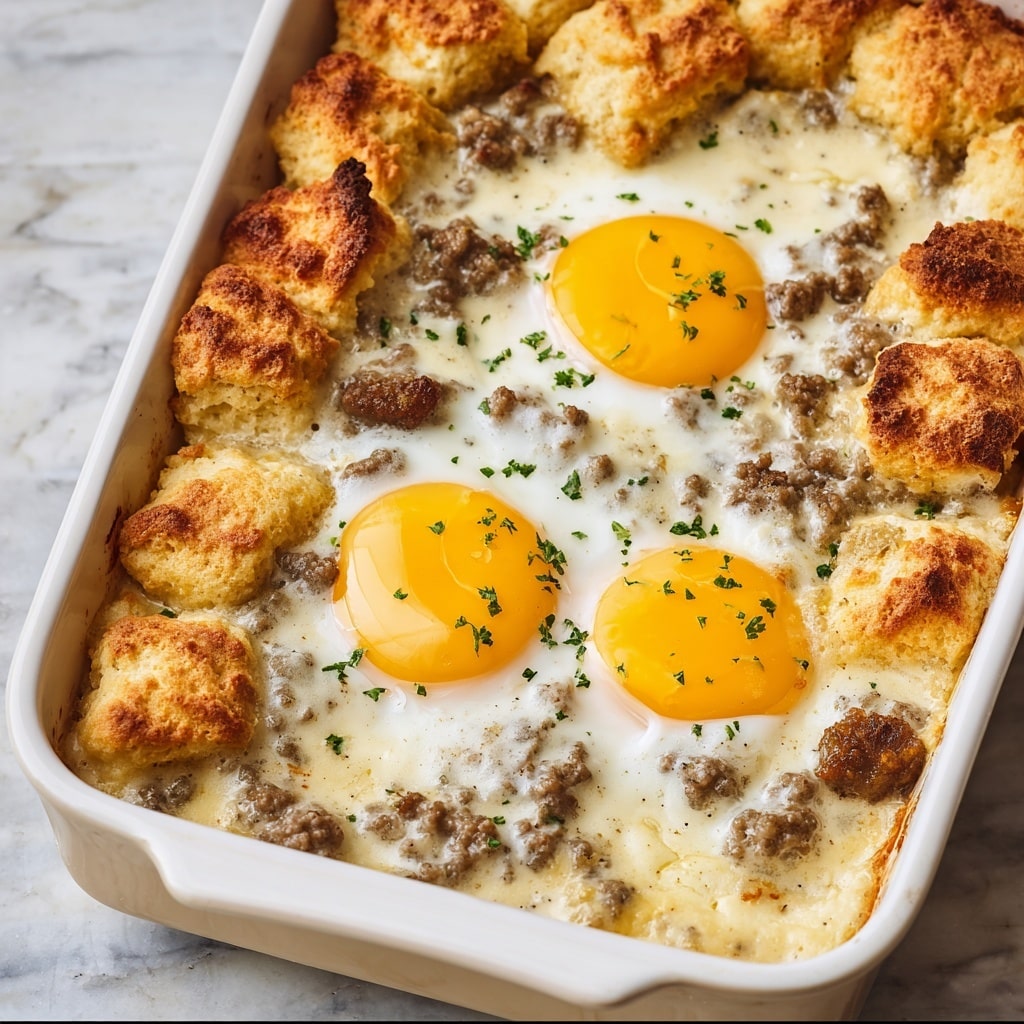 Biscuits and Gravy Breakfast Casserole Recipe - Recipe Image