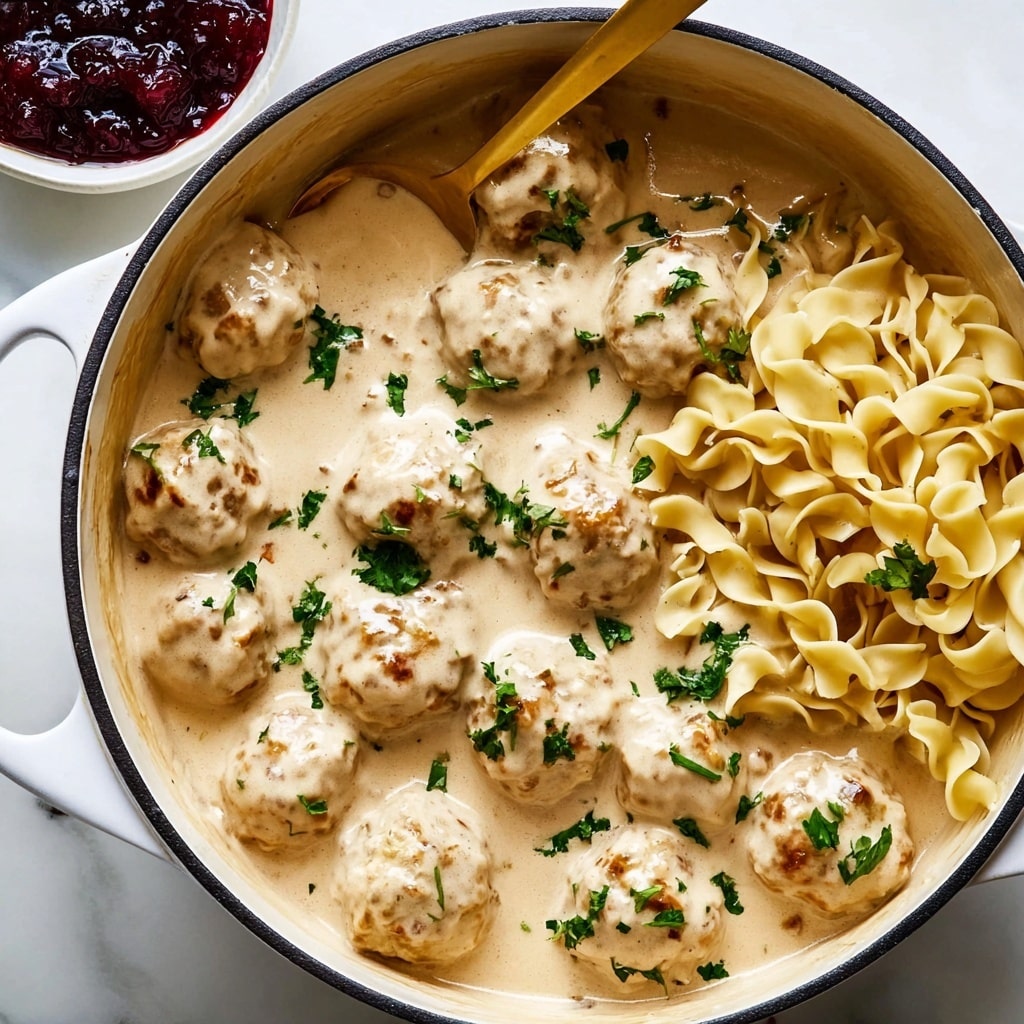 Swedish Meatballs with Creamy Gravy and Lingonberry Jam Recipe - Recipe Image