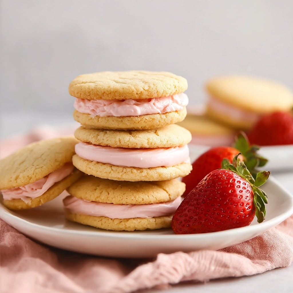 Lemon Sandwich Cookies with Strawberry Frosting Recipe - Recipe Image