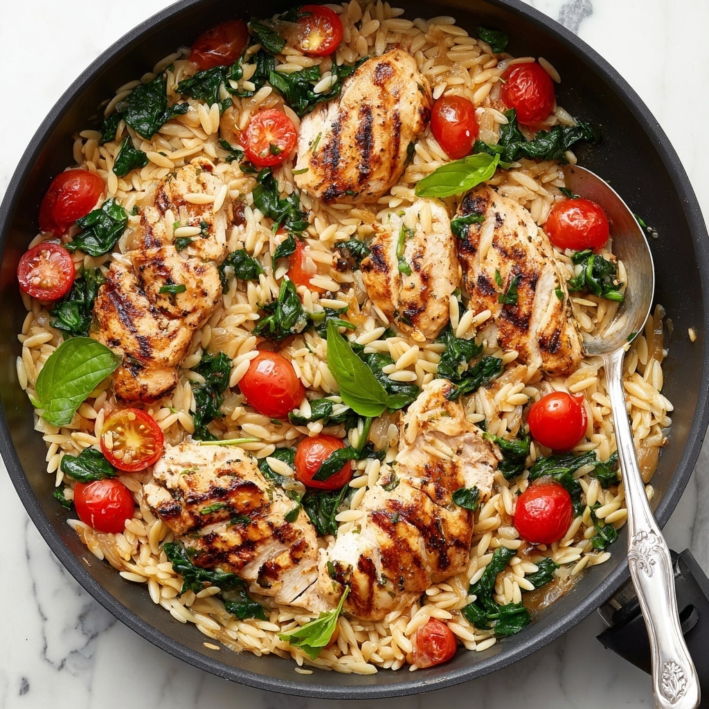 Chicken Orzo with Cherry Tomatoes and Spinach Recipe - Recipe Image