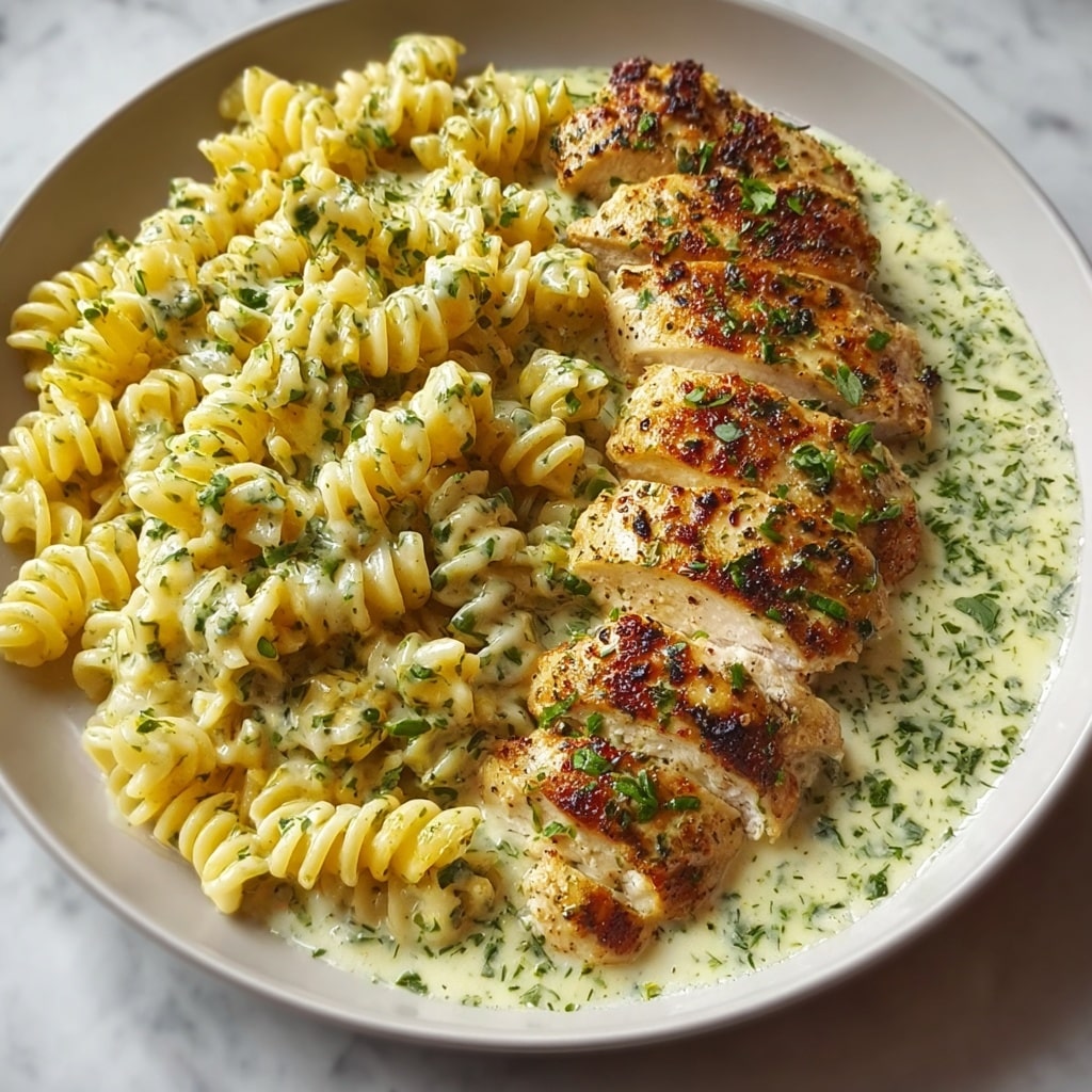 Creamy Garlic Parmesan Chicken with Cheesy Twisted Pasta Recipe - Recipe Image