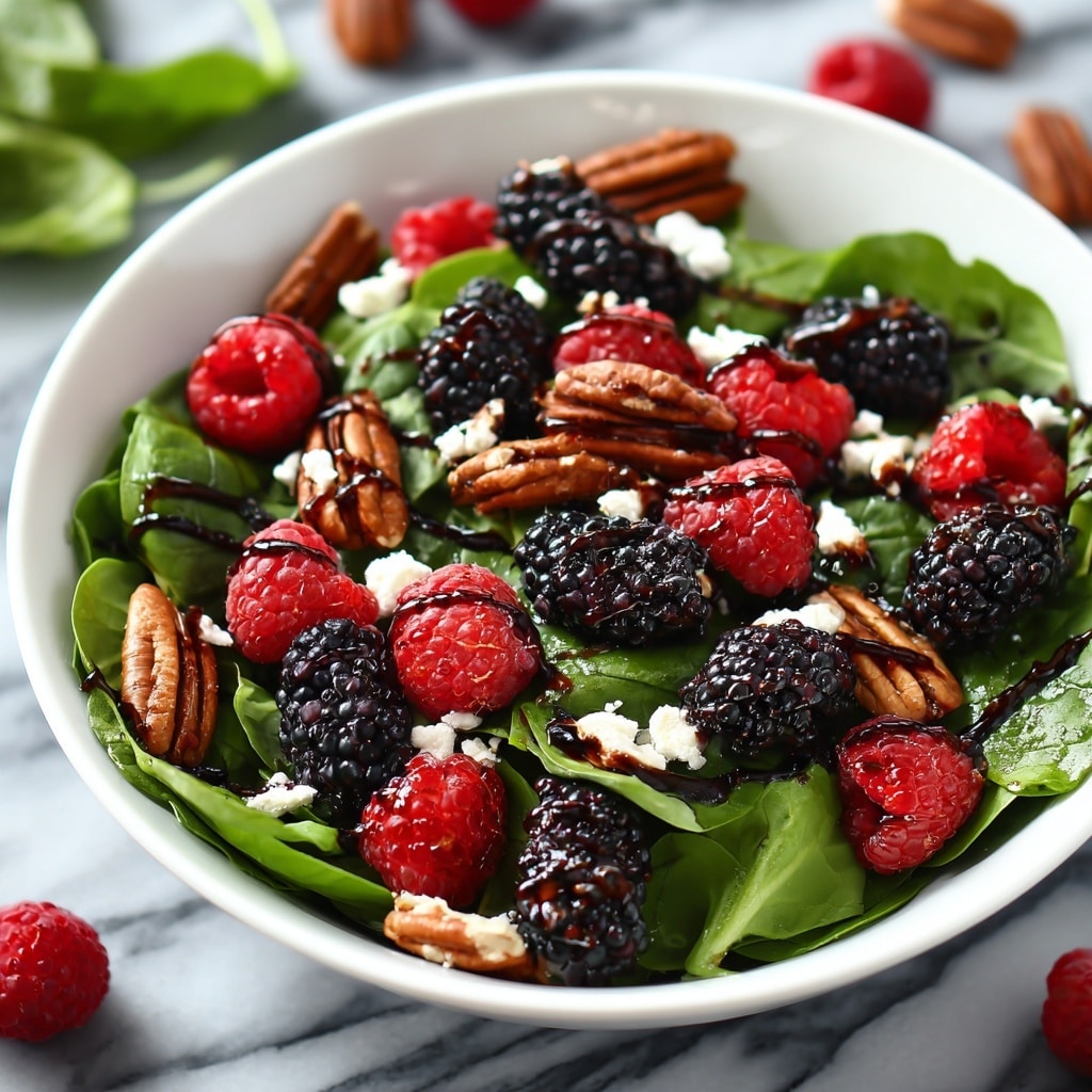 Berry Spinach Salad with Pecans, Feta, and Balsamic Glaze Recipe - Recipe Image