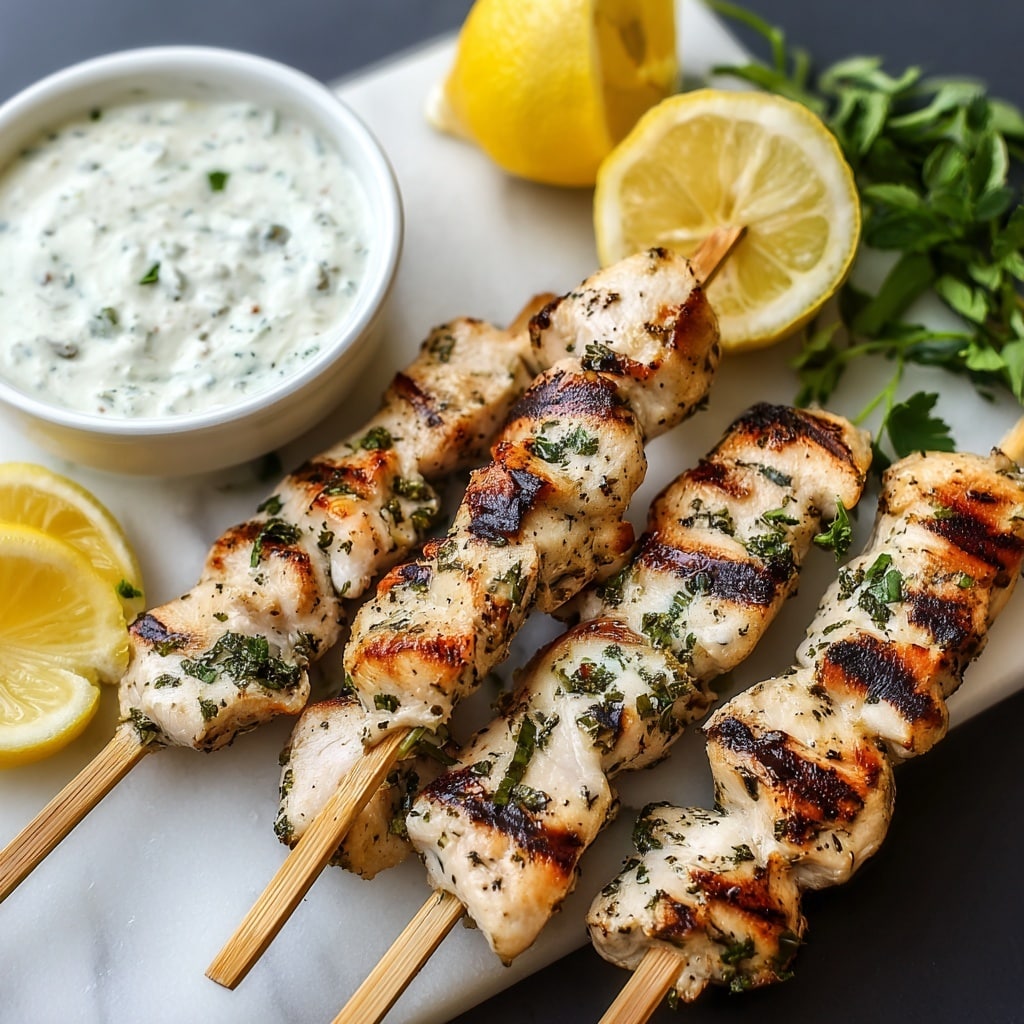 Greek Lemon Chicken Skewers with Tzatziki Sauce Recipe - Recipe Image