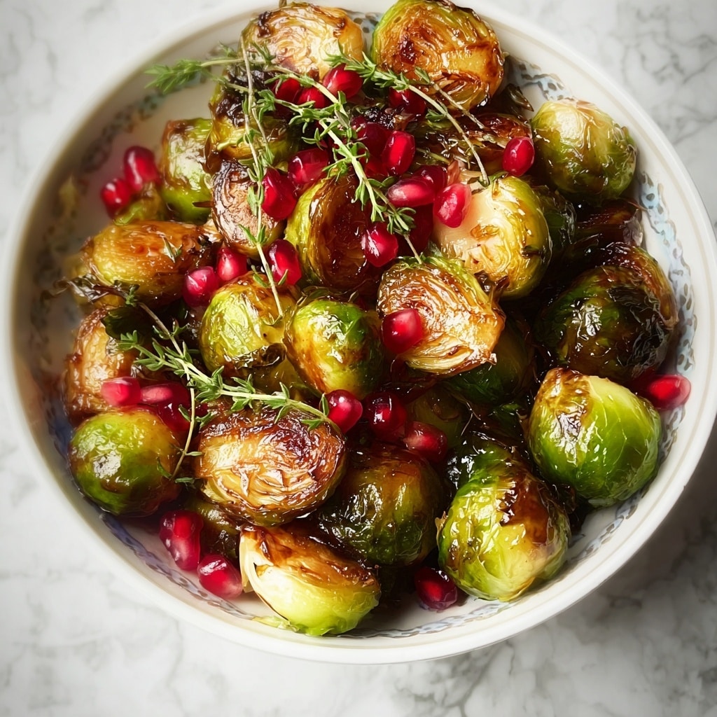 Balsamic Glazed Brussels Sprouts with Pomegranate Seeds Recipe - Recipe Image