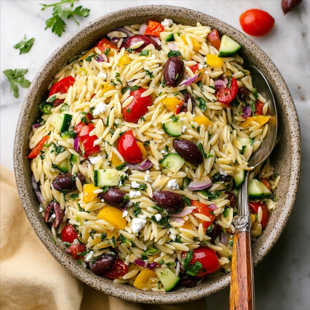 Orzo Pasta Salad with Cherry Tomatoes, Feta, and Basil Recipe - Recipe Image