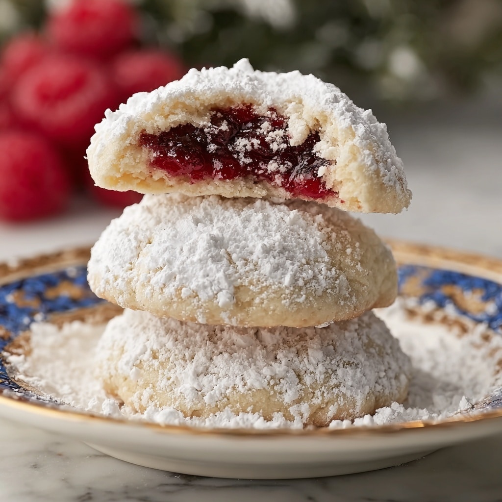 Raspberry-Filled Almond Snow Cookies Recipe - Recipe Image