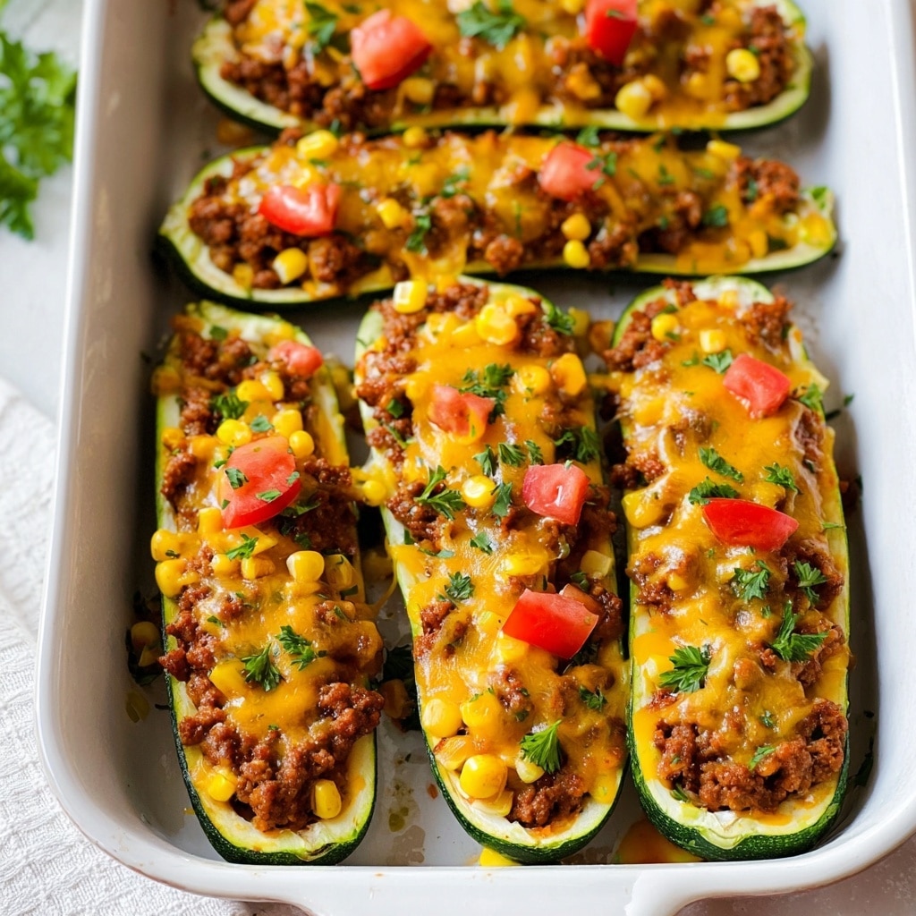 Beef Enchilada Stuffed Zucchini Boats Recipe - Recipe Image