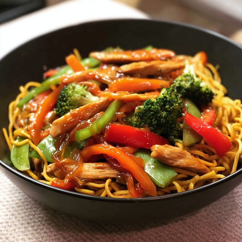 Garlic Chicken Lo Mein with Sautéed Vegetables Recipe - Recipe Image